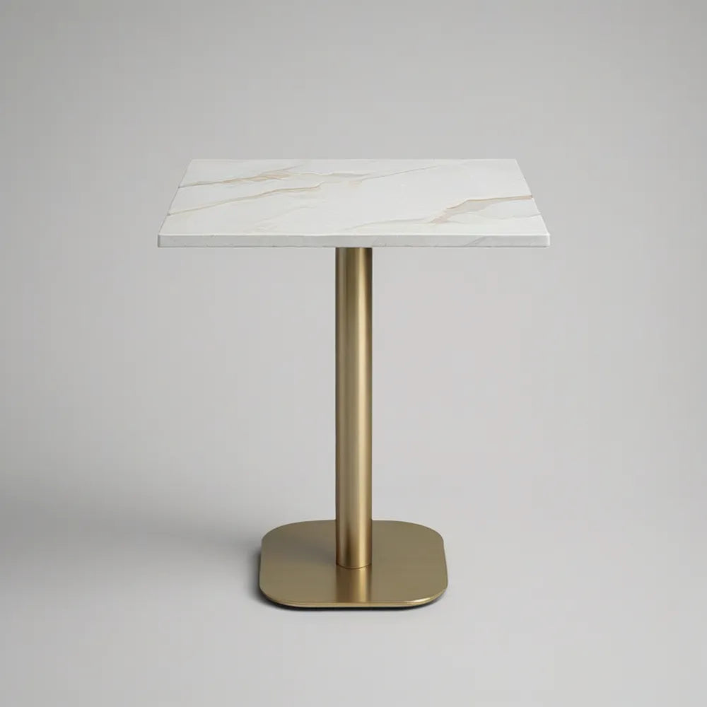 Mesa Alta Quadrada 70 x 70 x 105 cm com Tampo Cerâmico Branco e Base Dourada