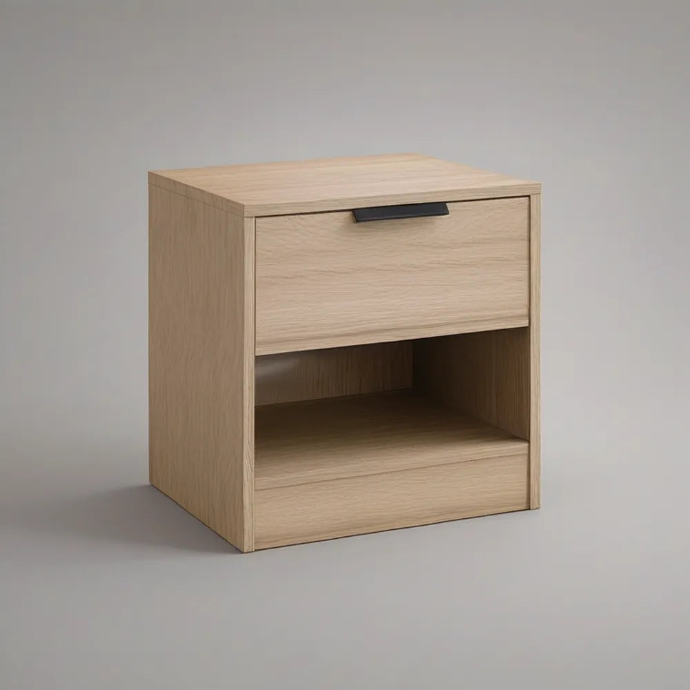 Mesa de Cabeceira em MDF Carvalho Claro com Gaveta e Nicho, 40 x 35 x 50 cm