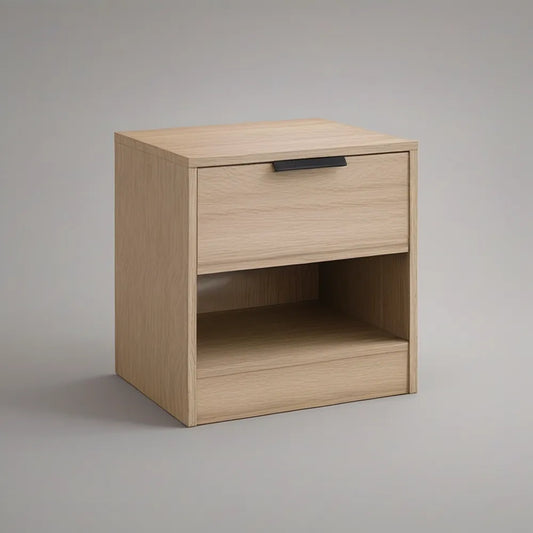 Mesa de Cabeceira em MDF Carvalho Claro com Gaveta e Nicho, 40 x 35 x 50 cm
