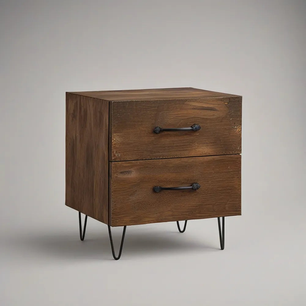 Mesa de Cabeceira com 2 Gavetas em MDF Efeito Nogueira, 45 x 35 x 55 cm, Castanho Escuro e Preto