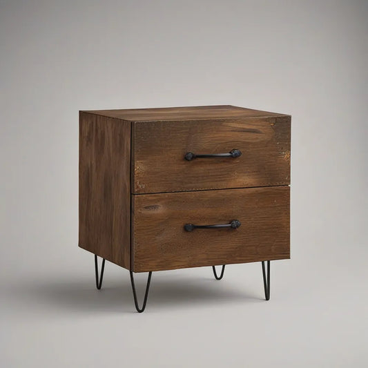 Mesa de Cabeceira com 2 Gavetas em MDF Efeito Nogueira, 45 x 35 x 55 cm, Castanho Escuro e Preto