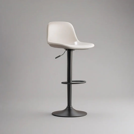 Banco de Bar Giratório Ajustável com Encosto Curvo Branco e Base Preta, 48 x 50 x 84-106 cm