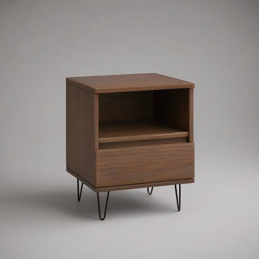 Mesa de Cabeceira em MDF Nogueira com 1 Gaveta e Nicho, 45 x 40 x 60 cm