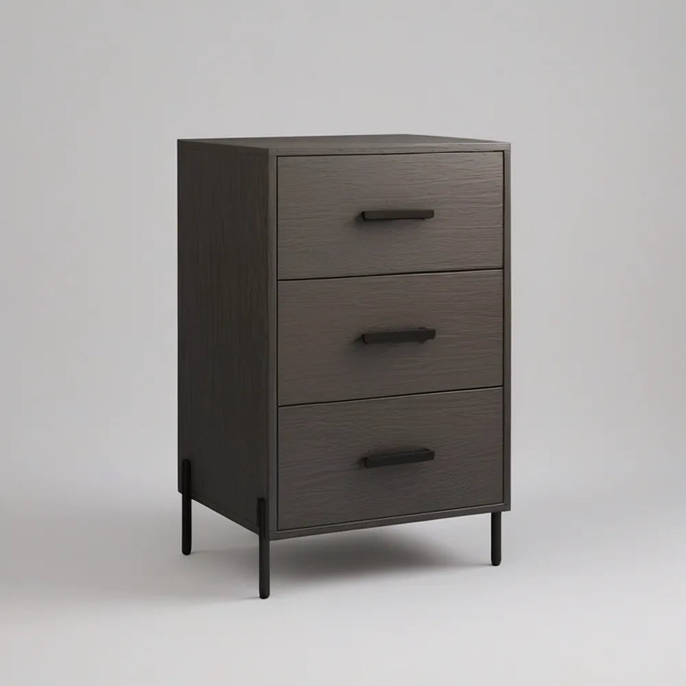 Mesa de Cabeceira com 3 Gavetas em MDF Cinzento-Escuro/Preto, 45 x 40 x 65 cm