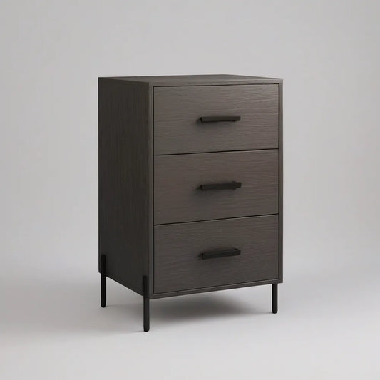 Mesa de Cabeceira com 3 Gavetas em MDF Cinzento-Escuro/Preto, 45 x 40 x 65 cm