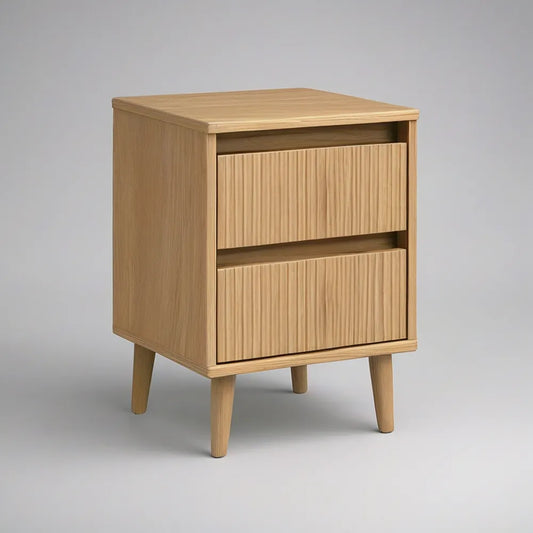 Mesa de Cabeceira em MDF Folheado a Carvalho Natural com 2 Gavetas, 45 x 35 x 60 cm