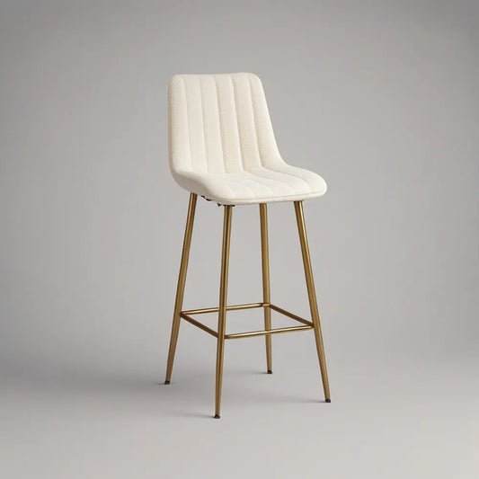 Banco de Bar com Encosto em Bouclé Branco e Estrutura Dourada, 50 x 53 x 95 cm