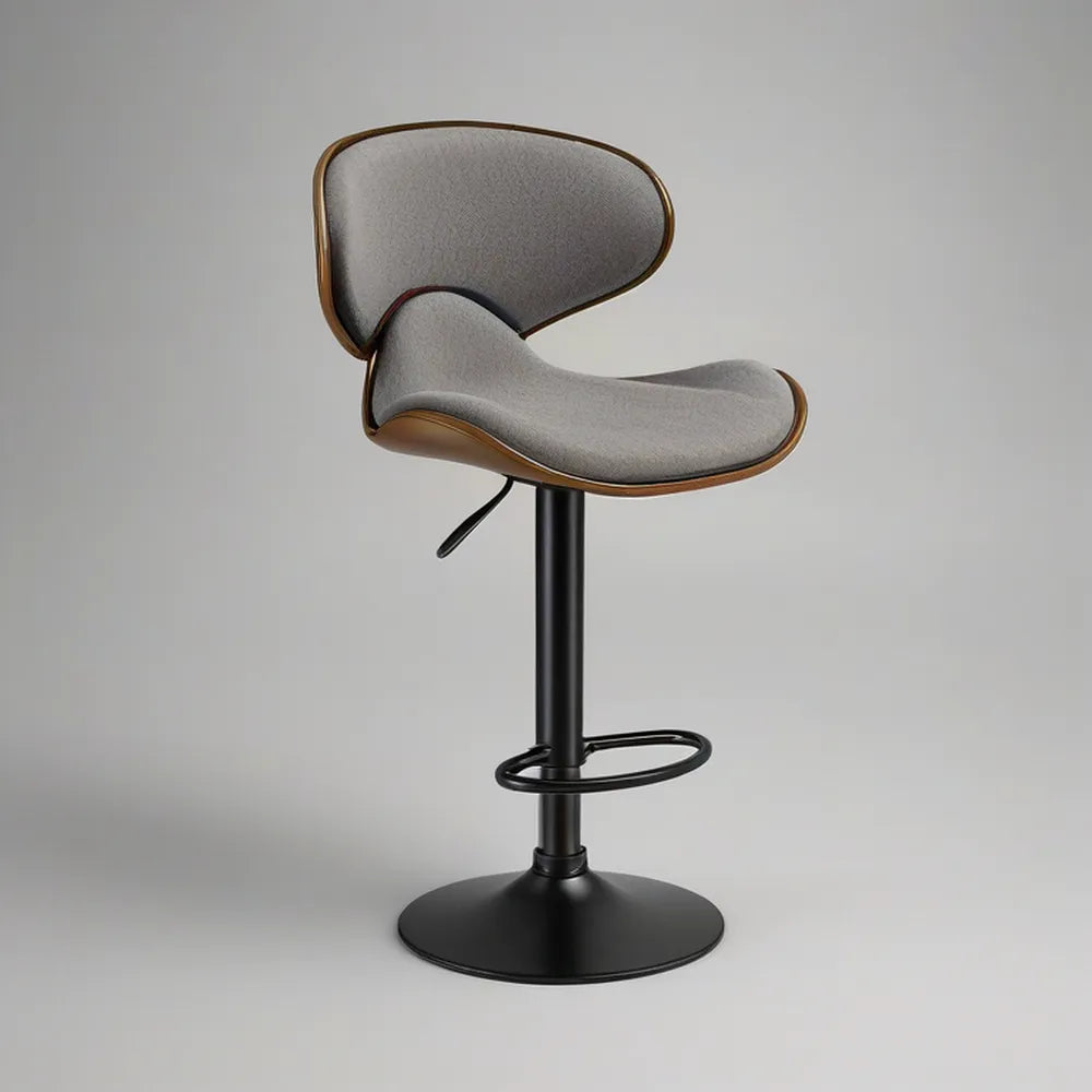 Banco de Bar Giratório Ajustável com Encosto Cinzento, Castanho e Preto, 45 x 52 x 90-110 cm
